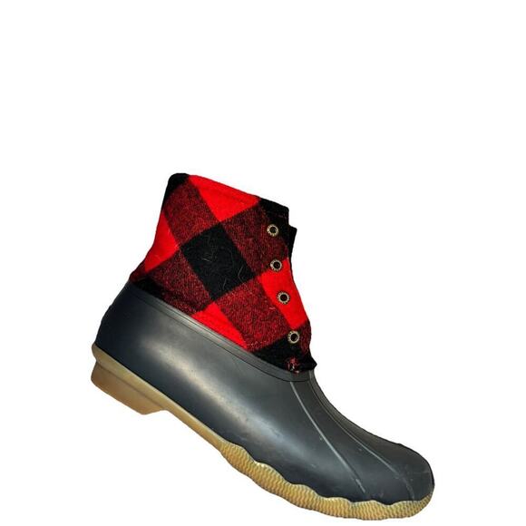 Sperry Womens 8 Saltwater Red Buffalo Plaid Zip Up Duck Boots Winter Rain - Picture 6 of 8